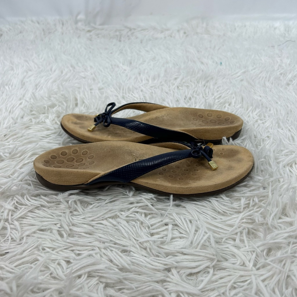 Vionic Bella Flip Flop Thong Sandals with Bow Women 10 Blue Tan Orthotic Comfort - Picture 5 of 11
